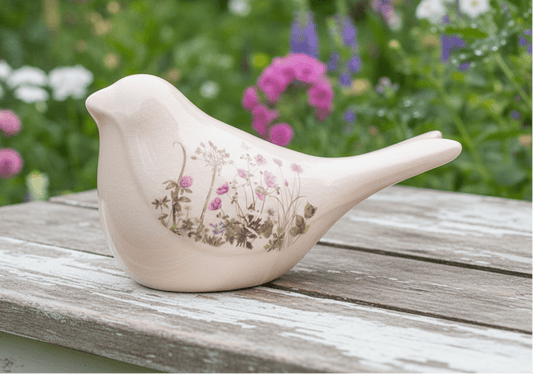 Vogel Frühlingsdeko Keramik Beige Blumenwiese Landhausstil - Clayre & Eef {{ Shabby Chic und Landhaus Deko }} {{ www.Stein-Alt.de }}