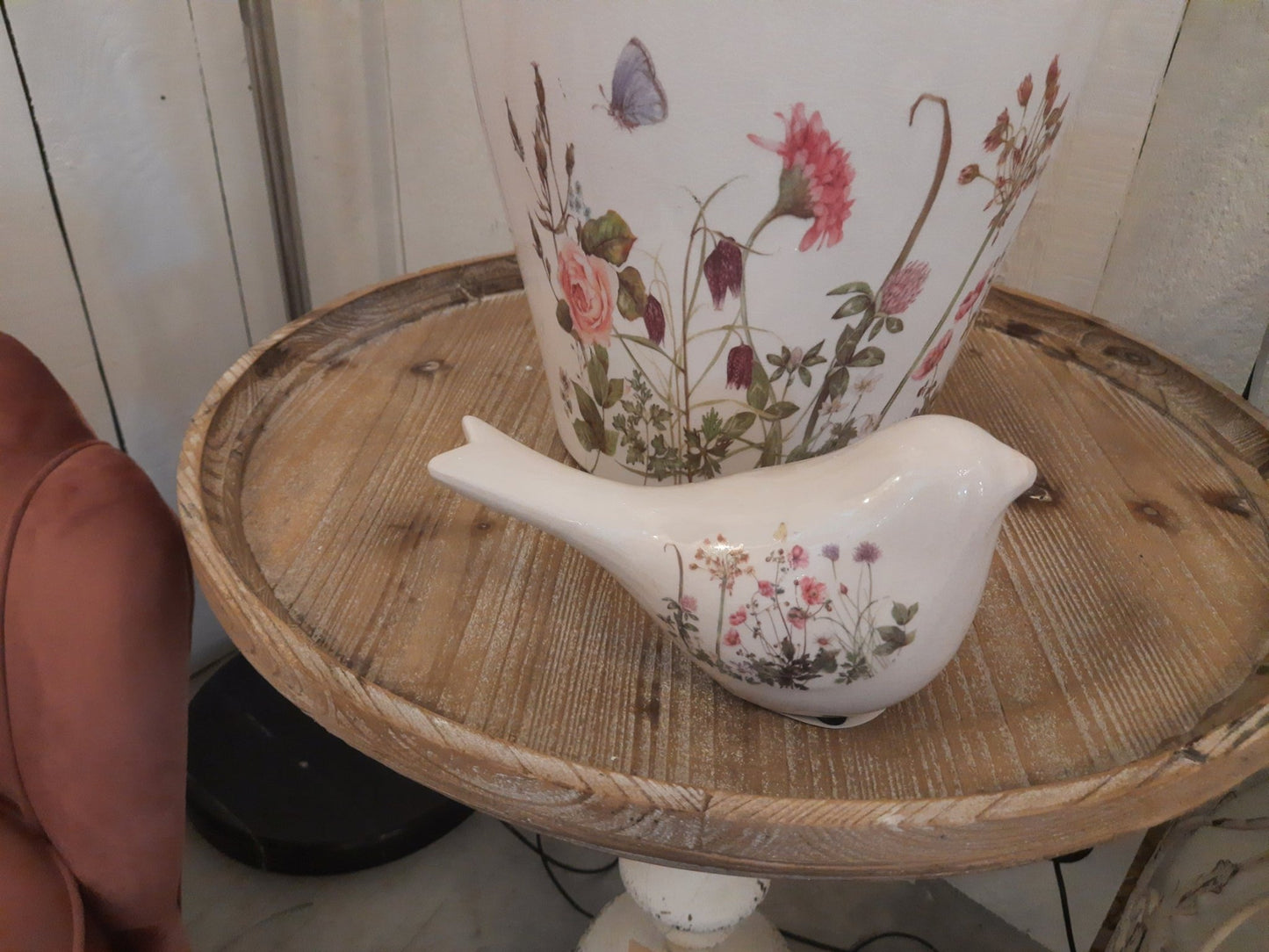 Vogel Frühlingsdeko Keramik Beige Blumenwiese Landhausstil - Clayre & Eef {{ Shabby Chic und Landhaus Deko }} {{ www.Stein-Alt.de }}