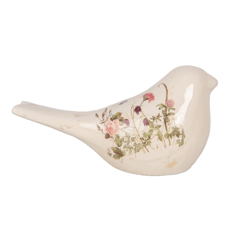 Vogel Frühlingsdeko Keramik Beige Blumenwiese Landhausstil - Clayre & Eef Mittel {{ Shabby Chic und Landhaus Deko }} {{ www.Stein-Alt.de }}