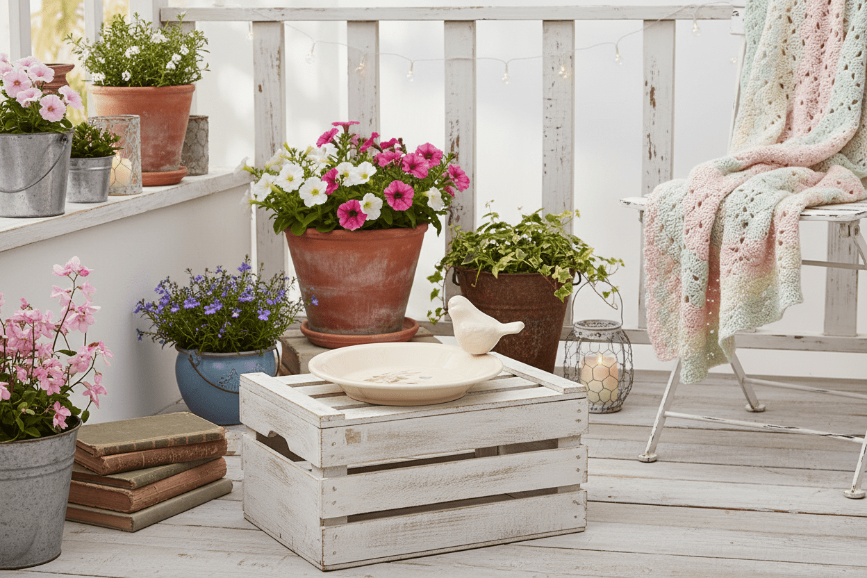 Vogeltränke Keramik Frühlingswiesenmotiv – Insektentränke Landhaus Shabby Chic {{ Shabby Chic und Landhaus Deko }} {{ www.Stein-Alt.de }}