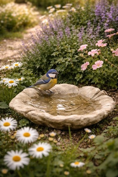 Vogeltränke Steinguss Blatt-Design | Vogelbad Garten & Balkon Landhaus Ø22 cm {{ Shabby Chic und Landhaus Deko }} {{ www.Stein-Alt.de }}