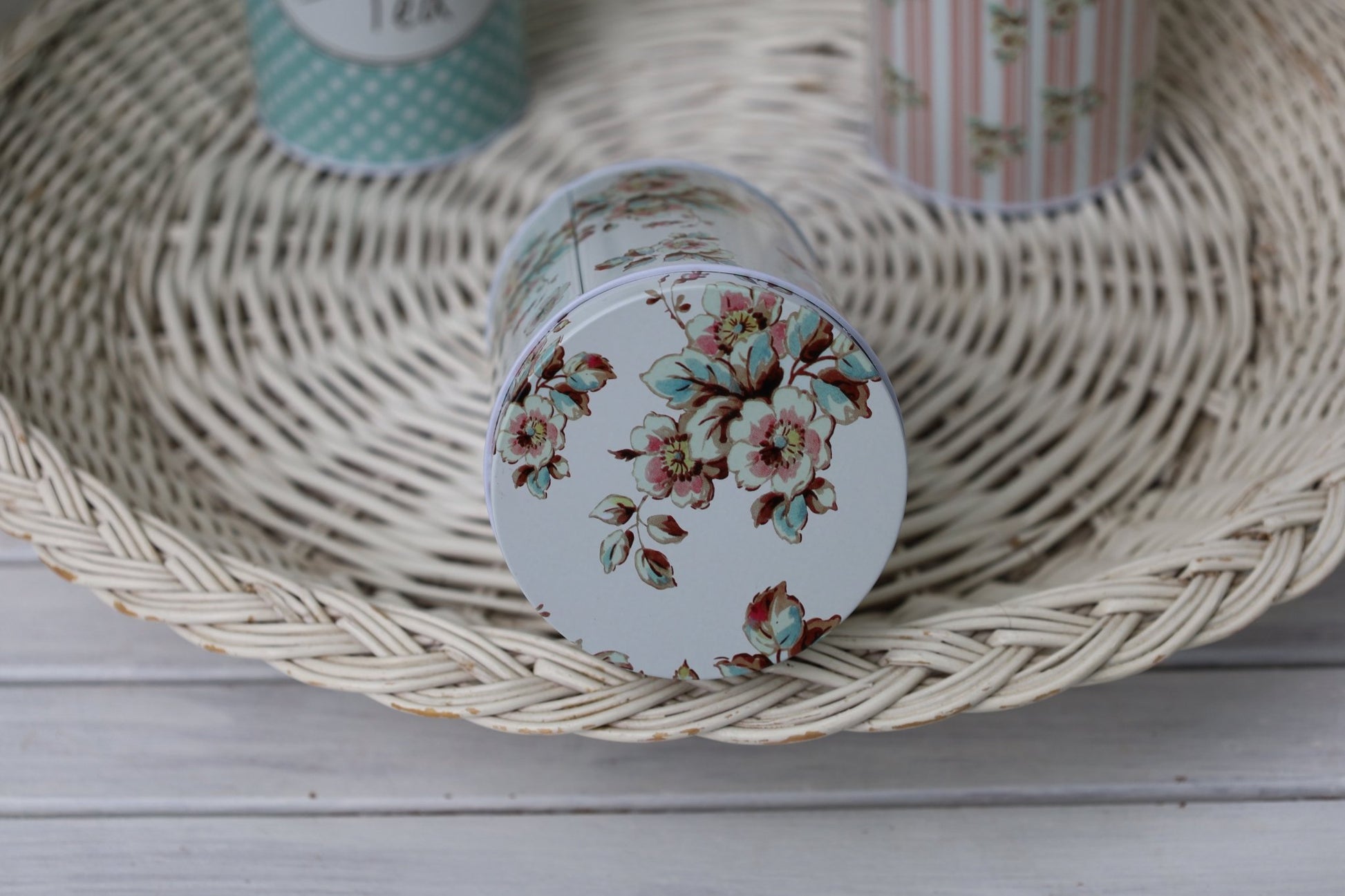 Vorratsdosen 3er Set Aluminium - Tee, Zucker, Kaffee - Landhausstil Weiß-Rosa-Grün {{ Shabby Chic und Landhaus Deko }} {{ www.Stein-Alt.de }}