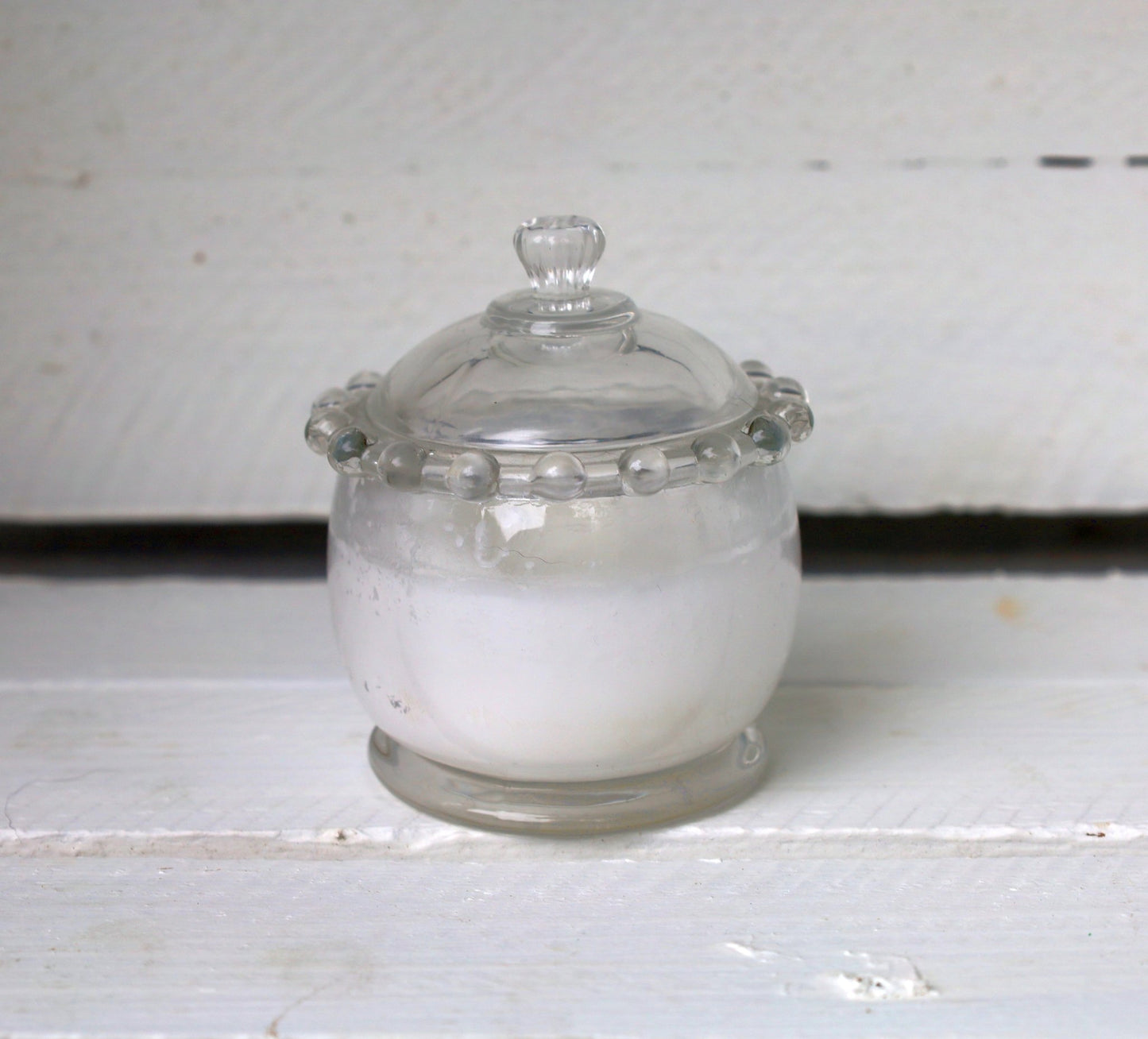 Vorratsglas mit Deckel Ø 8x10 cm - Glas Aufbewahrungsdose im Landhausstil {{ Shabby Chic und Landhaus Deko }} {{ www.Stein-Alt.de }}