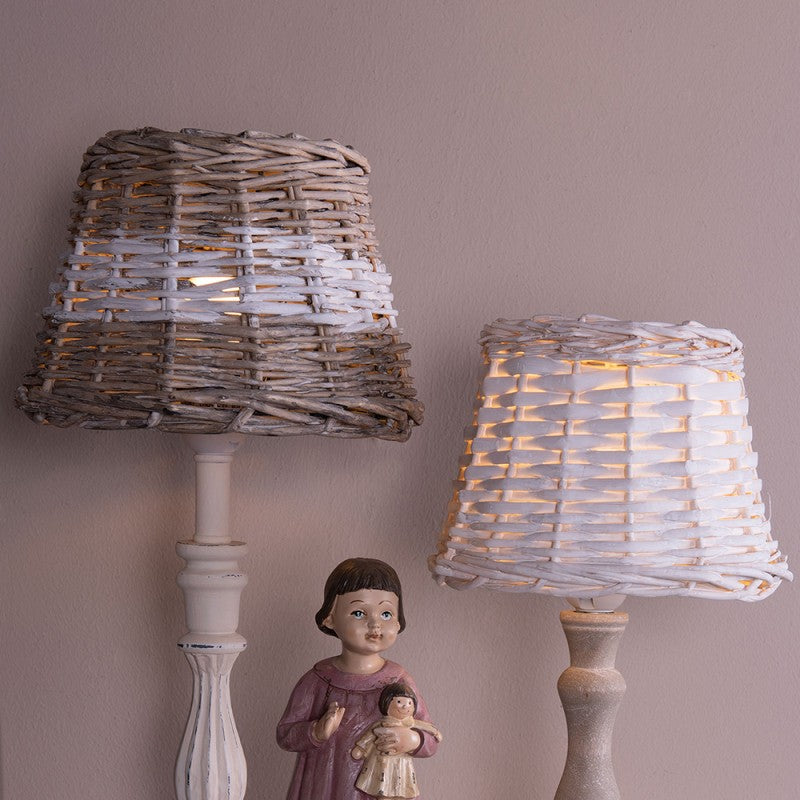 Rattan Lampenschirm Weiß E27 - Romantische Landhausstil Lampe