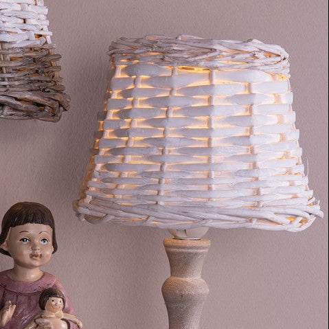 Rattan Lampenschirm Weiß E27 - Romantische Landhausstil Lampe