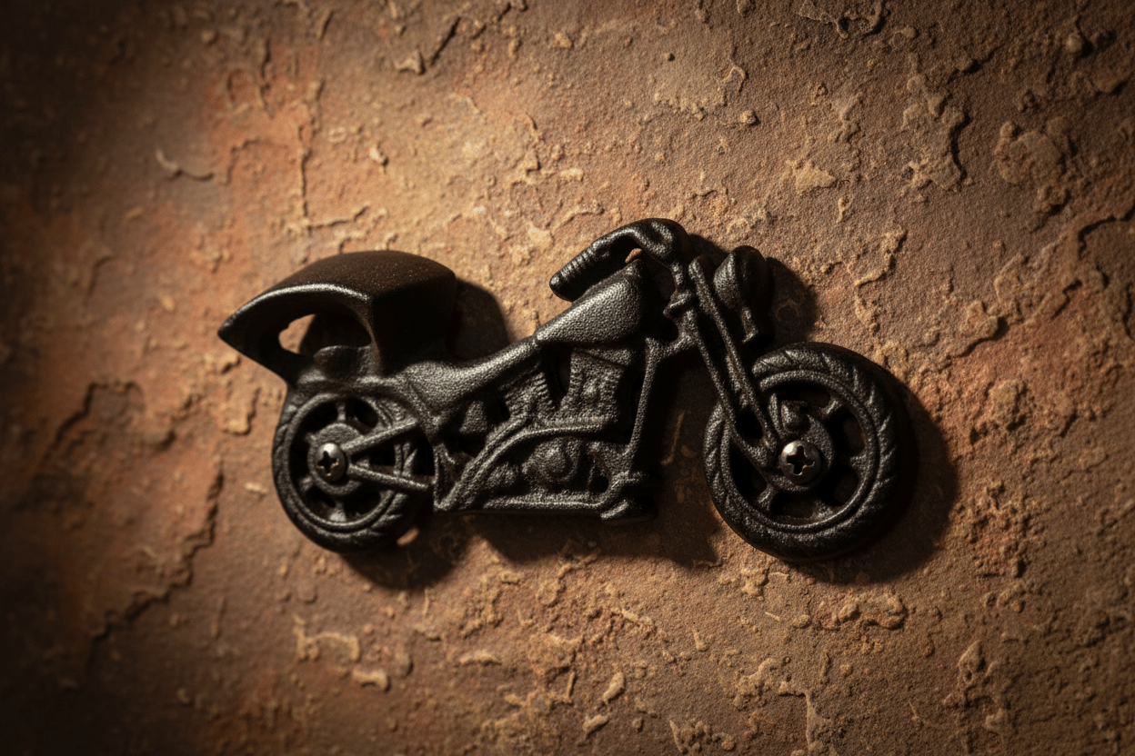 Wandflaschenöffner Motorrad Gusseisen – Vintage Biker Deko 19cm {{ Shabby Chic und Landhaus Deko }} {{ www.Stein-Alt.de }}