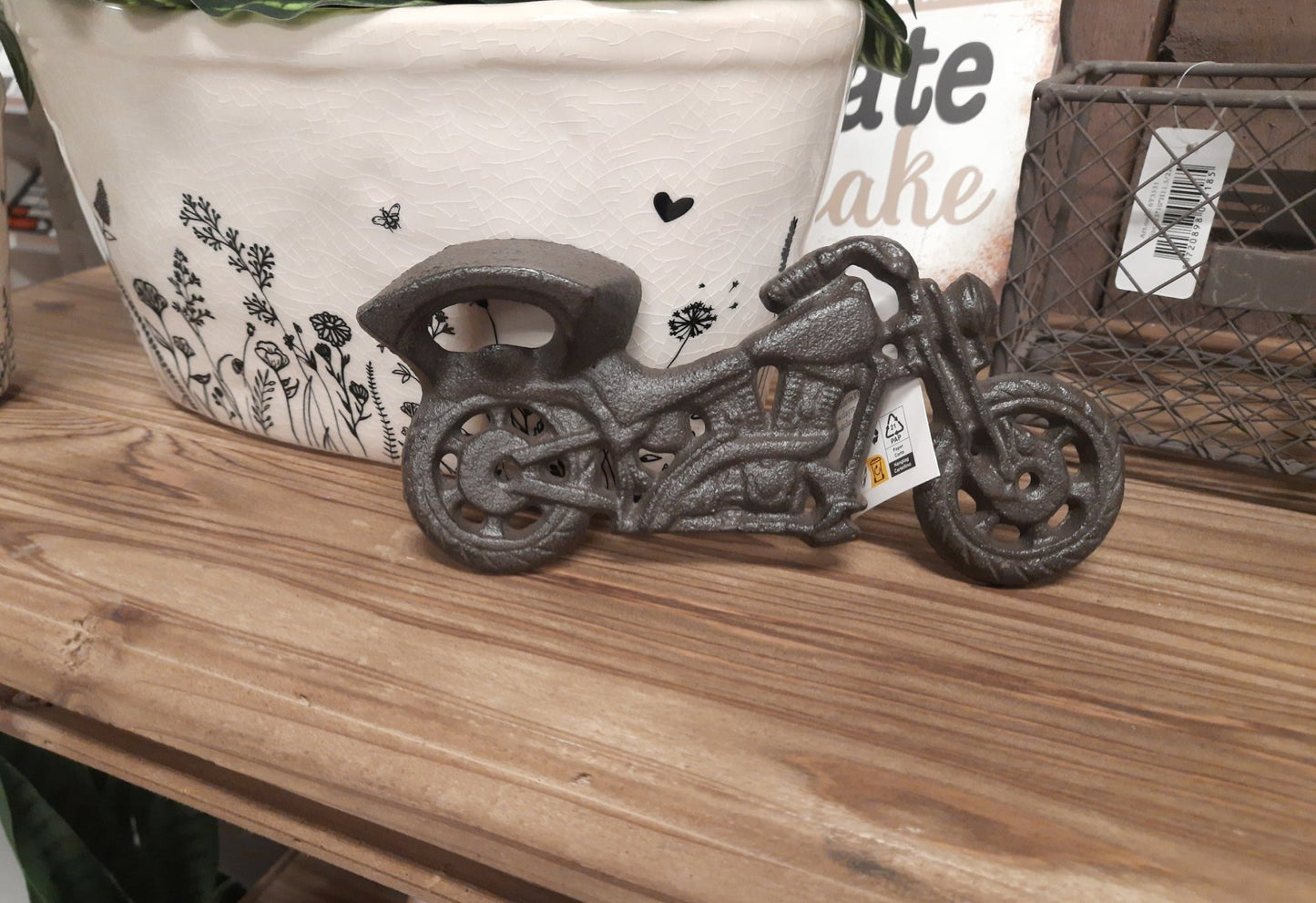 Wandflaschenöffner Motorrad Gusseisen – Vintage Biker Deko 19cm {{ Shabby Chic und Landhaus Deko }} {{ www.Stein-Alt.de }}