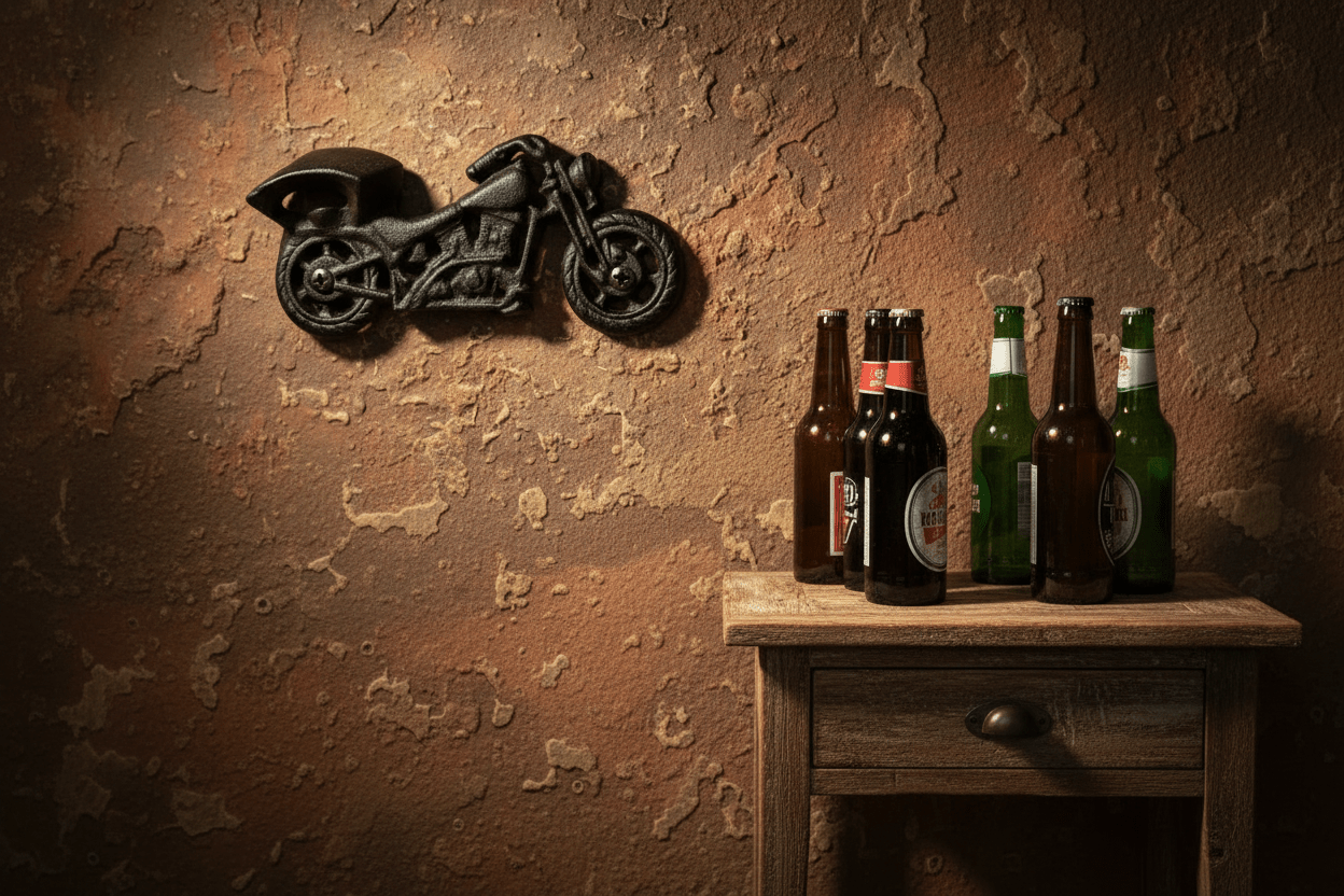 Wandflaschenöffner Motorrad Gusseisen – Vintage Biker Deko 19cm {{ Shabby Chic und Landhaus Deko }} {{ www.Stein-Alt.de }}