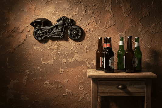 Wandflaschenöffner Motorrad Gusseisen – Vintage Biker Deko 19cm {{ Shabby Chic und Landhaus Deko }} {{ www.Stein-Alt.de }}