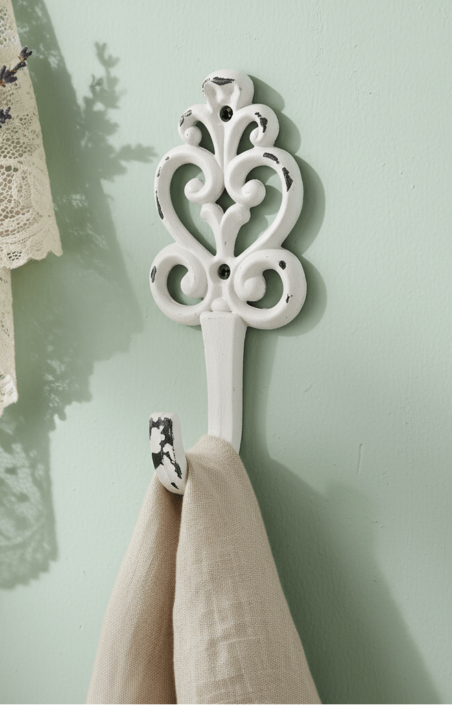 Wandhaken Shabby Chic Weiß - Garderobenhaken Eisen Landhausstil {{ Shabby Chic und Landhaus Deko }} {{ www.Stein-Alt.de }}