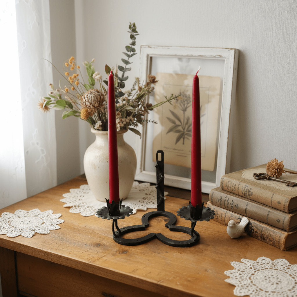 Wandkerzenhalter Hufeisen Gusseisen Schwarz - Kleeblatt-Design für 2 Kerzen Landhaus {{ Shabby Chic und Landhaus Deko }} {{ www.Stein-Alt.de }}