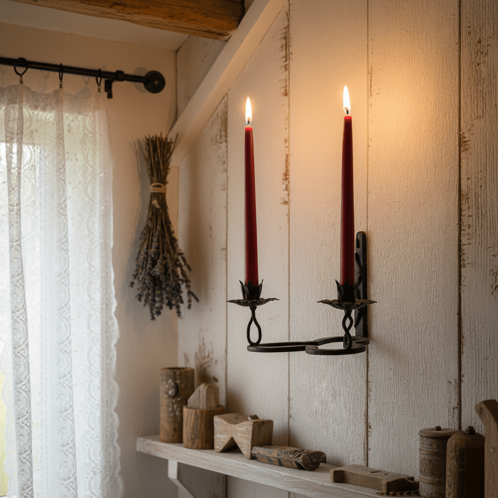 Wandkerzenhalter Hufeisen Gusseisen Schwarz - Kleeblatt-Design für 2 Kerzen Landhaus {{ Shabby Chic und Landhaus Deko }} {{ www.Stein-Alt.de }}