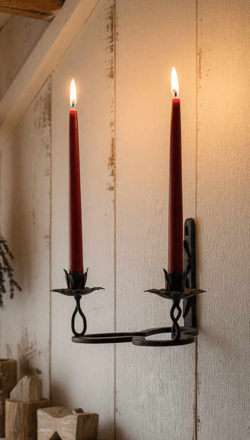 Wandkerzenhalter Hufeisen Gusseisen Schwarz - Kleeblatt-Design für 2 Kerzen Landhaus {{ Shabby Chic und Landhaus Deko }} {{ www.Stein-Alt.de }}