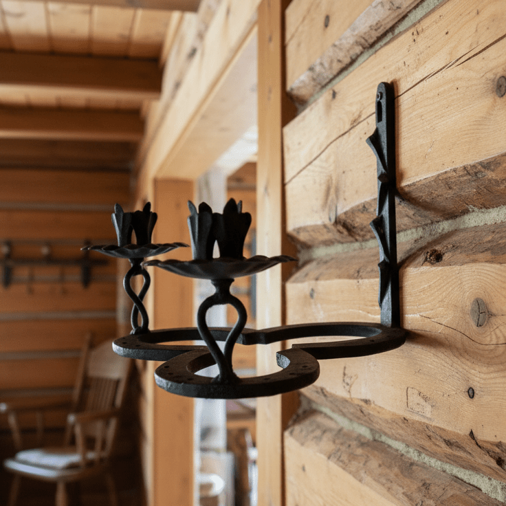 Wandkerzenhalter Hufeisen Gusseisen Schwarz - Kleeblatt-Design für 2 Kerzen Landhaus {{ Shabby Chic und Landhaus Deko }} {{ www.Stein-Alt.de }}