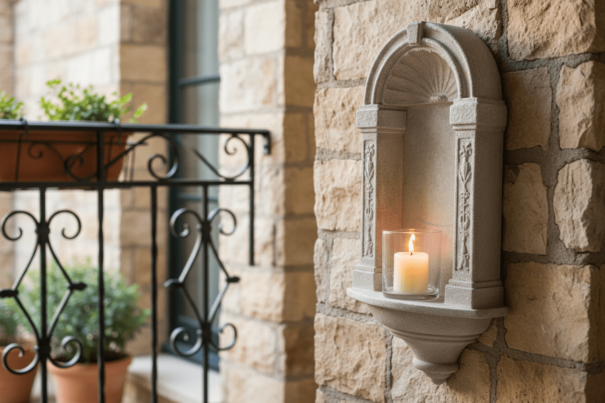 Wandkonsole Grau – Klassisch Elegante Deko für Garten & Balkon {{ Shabby Chic und Landhaus Deko }} {{ www.Stein-Alt.de }}