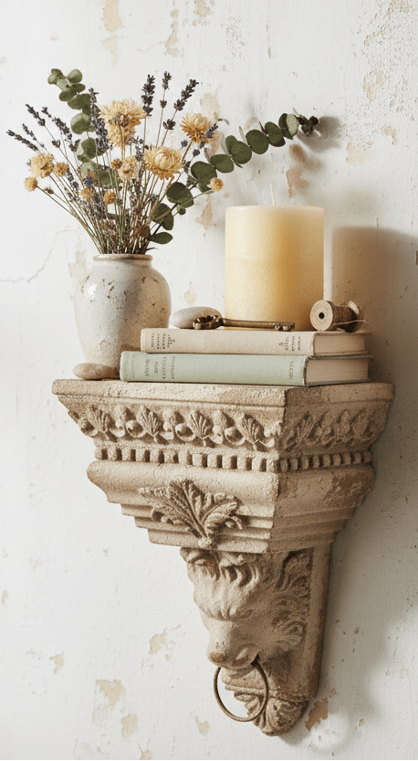Wandkonsole Shabby Chic Beige – Dekorative Wanddeko im Landhausstil {{ Shabby Chic und Landhaus Deko }} {{ www.Stein-Alt.de }}