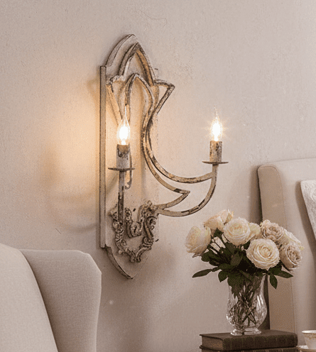 Wandleuchte Metall Shabby Chic Beige Gold 2-flammig - Clayre & Eef {{ Shabby Chic und Landhaus Deko }} {{ www.Stein-Alt.de }}