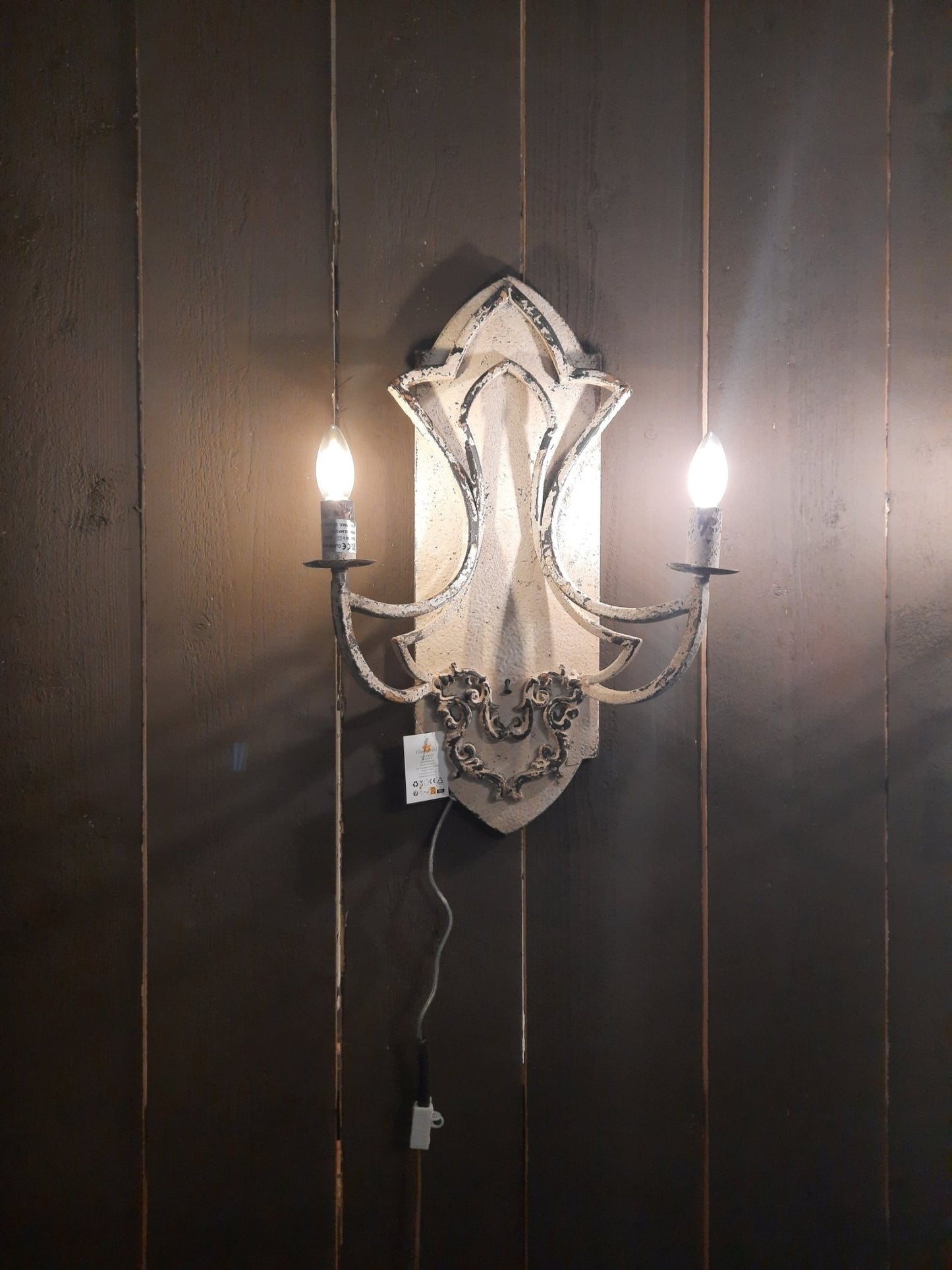 Wandleuchte Metall Shabby Chic Beige Gold 2-flammig - Clayre & Eef {{ Shabby Chic und Landhaus Deko }} {{ www.Stein-Alt.de }}