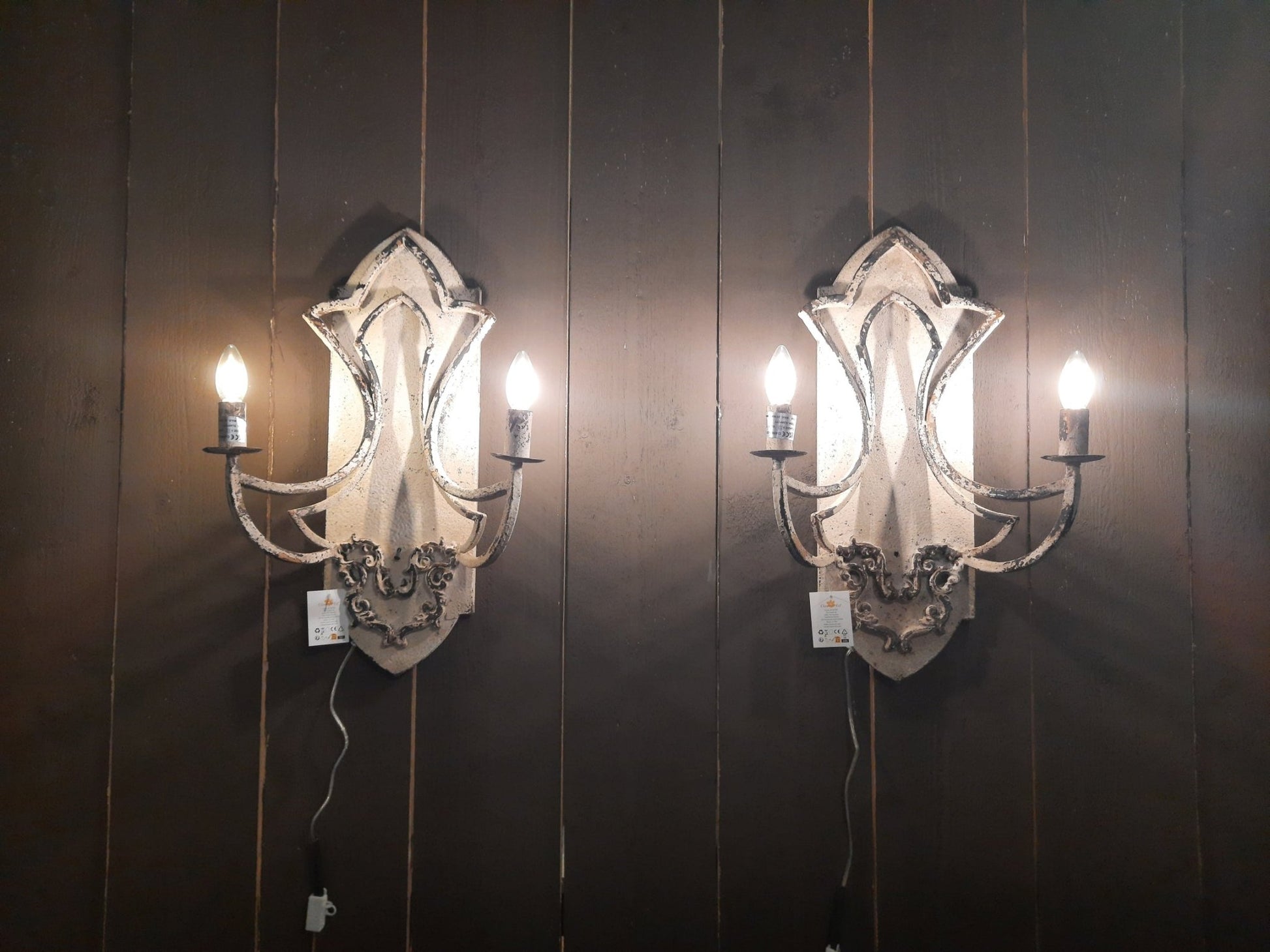 Wandleuchte Metall Shabby Chic Beige Gold 2-flammig - Clayre & Eef {{ Shabby Chic und Landhaus Deko }} {{ www.Stein-Alt.de }}
