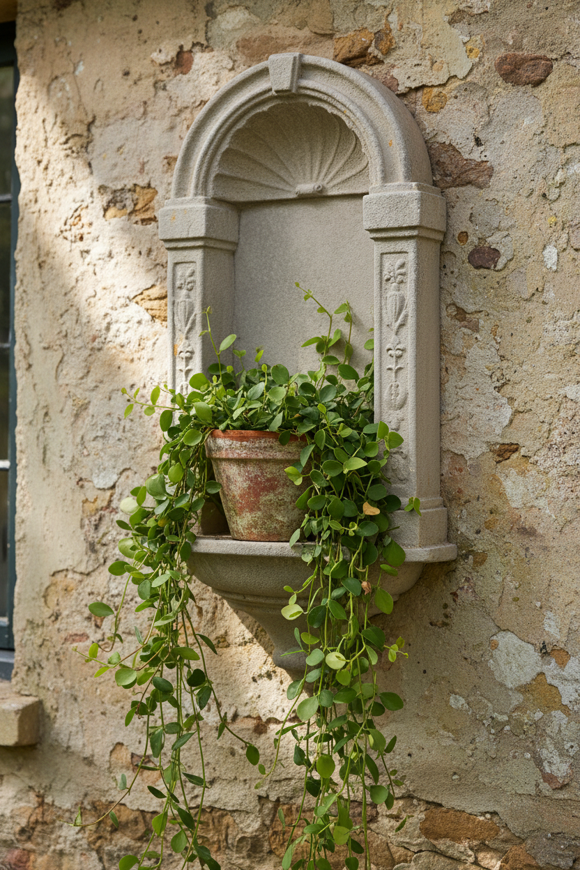 Wandkonsole Grau – Klassisch Elegante Deko für Garten & Balkon {{ Shabby Chic und Landhaus Deko }} {{ www.Stein-Alt.de The cosy Cottage }}