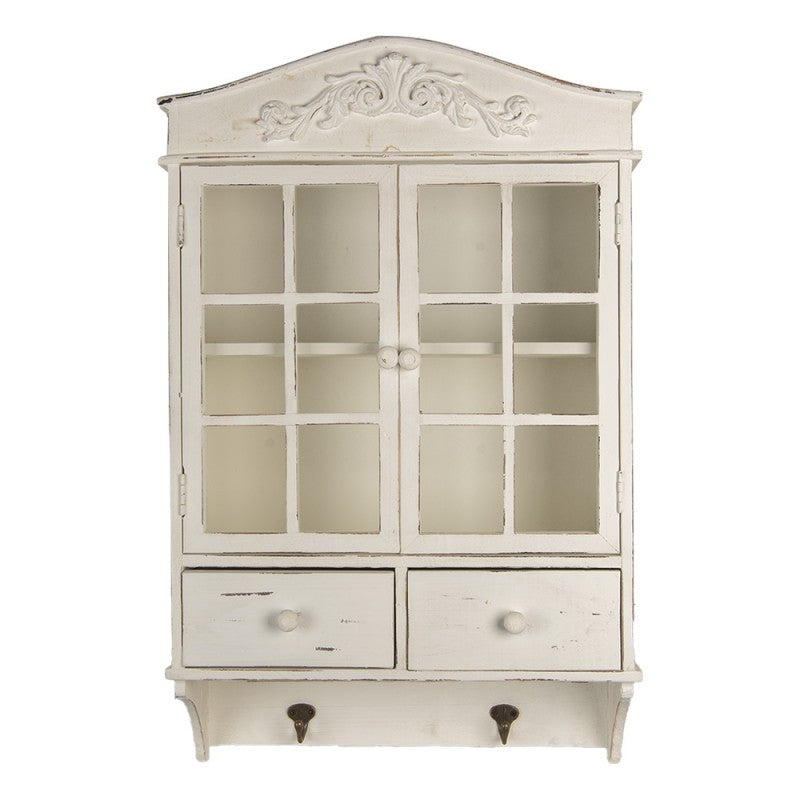 Shabby Chic Hängeschrank Weiß aus Holz - Wandschrank mit Schubladen und Haken im Landhausstil