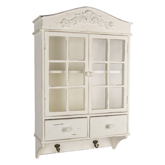 Shabby Chic Hängeschrank Weiß aus Holz - Wandschrank mit Schubladen und Haken im Landhausstil
