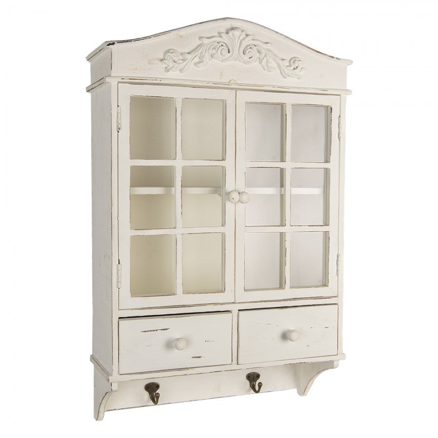 Shabby Chic Hängeschrank Weiß aus Holz - Wandschrank mit Schubladen und Haken im Landhausstil
