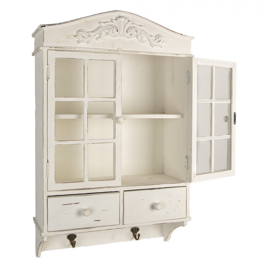 Shabby Chic Hängeschrank Weiß aus Holz - Wandschrank mit Schubladen und Haken im Landhausstil