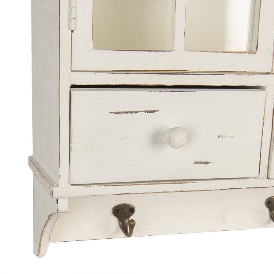 Shabby Chic Hängeschrank Weiß aus Holz - Wandschrank mit Schubladen und Haken im Landhausstil