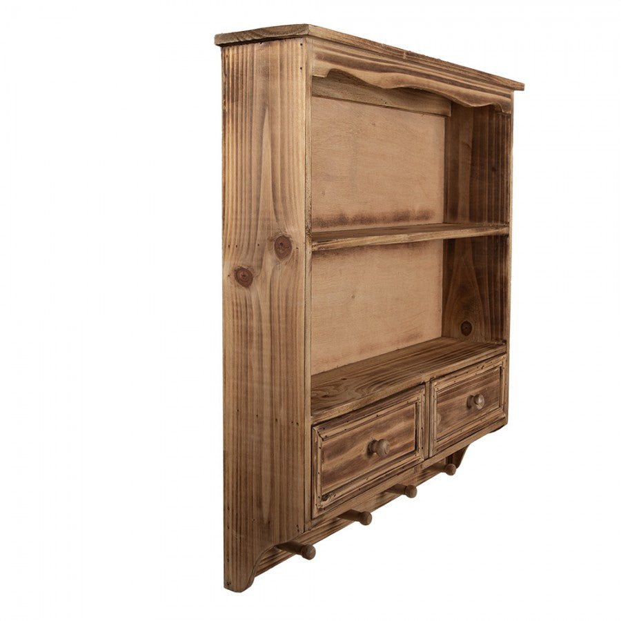 Wandregal Holz mit Schubladen & Haken - Shabby Chic Landhausstil Weiß, Braun {{ Shabby Chic und Landhaus Deko }} {{ www.Stein-Alt.de }}