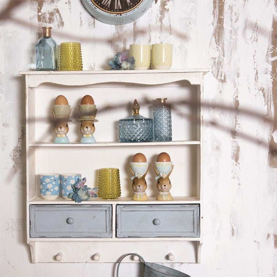 Wandregal Holz mit Schubladen & Haken - Shabby Chic Landhausstil Weiß, Braun {{ Shabby Chic und Landhaus Deko }} {{ www.Stein-Alt.de }}