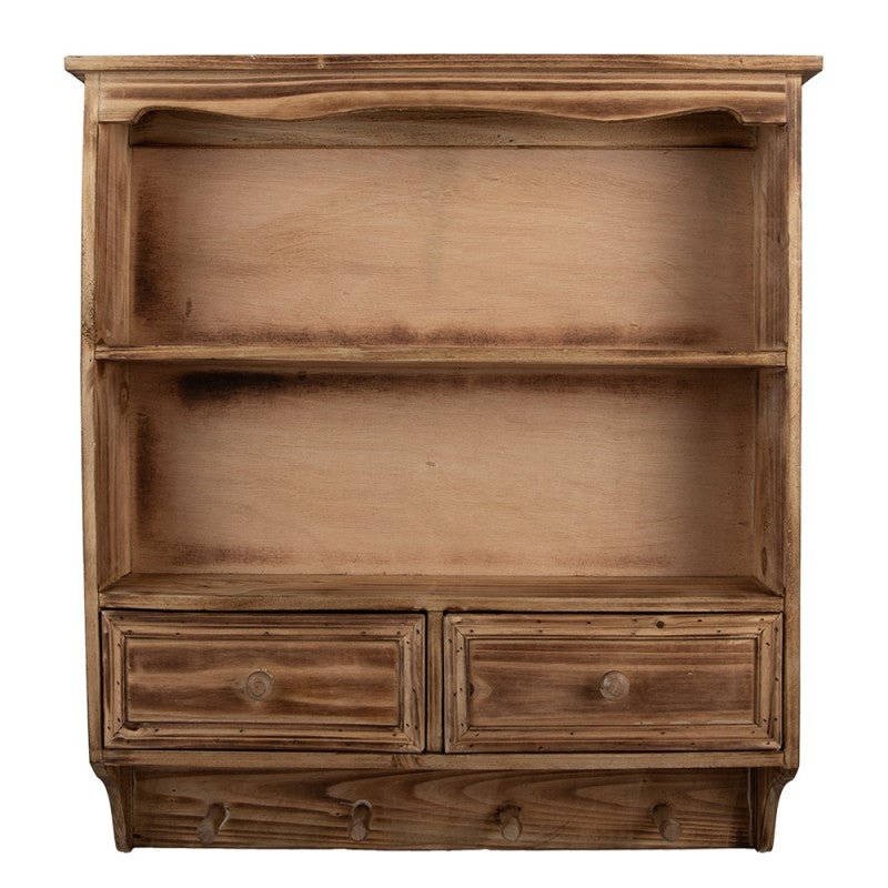 Wandregal Holz mit Schubladen & Haken - Shabby Chic Landhausstil Weiß, Braun Braun {{ Shabby Chic und Landhaus Deko }} {{ www.Stein-Alt.de }}