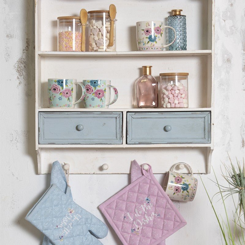 Wandregal Holz mit Schubladen & Haken - Shabby Chic Landhausstil Weiß, Braun {{ Shabby Chic und Landhaus Deko }} {{ www.Stein-Alt.de }}