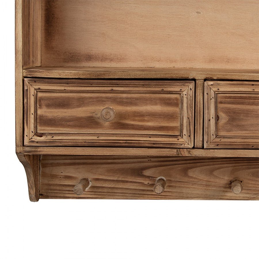 Wandregal Holz mit Schubladen & Haken - Shabby Chic Landhausstil Weiß, Braun {{ Shabby Chic und Landhaus Deko }} {{ www.Stein-Alt.de }}