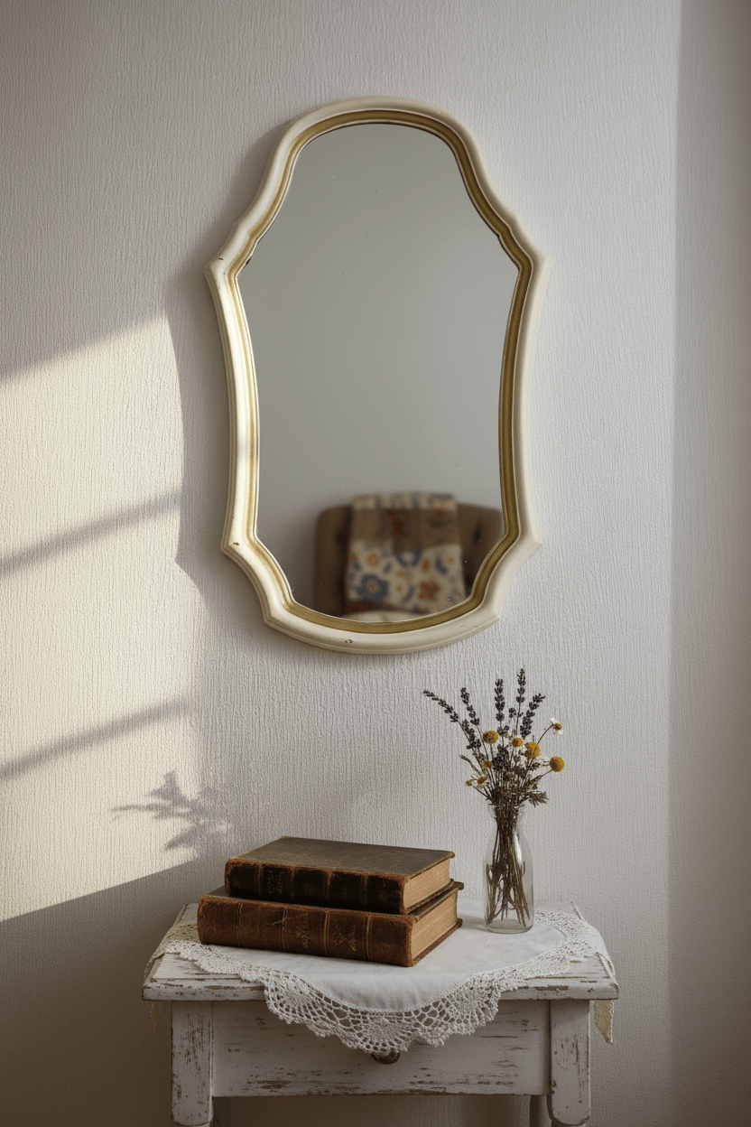 Wandspiegel Vintage Creme-Gold 62cm - Shabby Chic Spiegel Landhausstil {{ Shabby Chic und Landhaus Deko }} {{ www.Stein-Alt.de }}