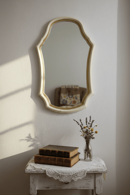 Spiegel Wandspiegel Vintage Creme-Gold 62cm - Shabby Chic Spiegel Landhausstil Shabby Chic und Landhaus Deko bei www.Stein-Alt.de