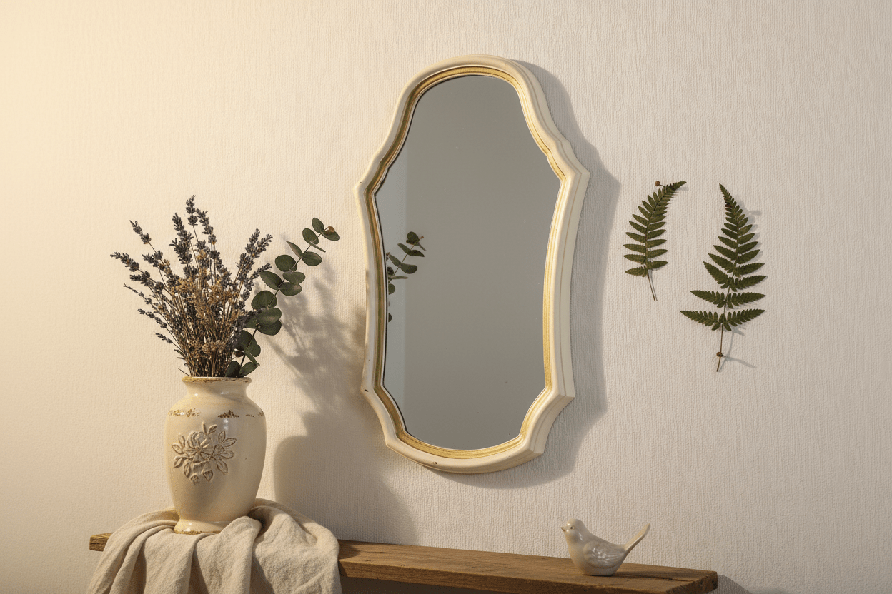 Wandspiegel Vintage Creme-Gold 62cm - Shabby Chic Spiegel Landhausstil {{ Shabby Chic und Landhaus Deko }} {{ www.Stein-Alt.de }}