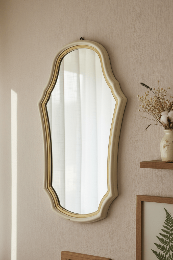 Wandspiegel Vintage Creme-Gold 62cm - Shabby Chic Spiegel Landhausstil {{ Shabby Chic und Landhaus Deko }} {{ www.Stein-Alt.de }}