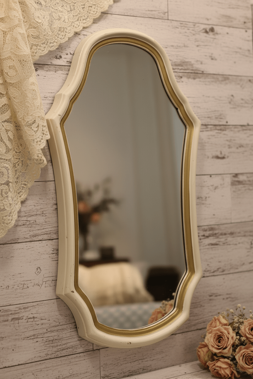 Wandspiegel Vintage Creme-Gold 62cm - Shabby Chic Spiegel Landhausstil {{ Shabby Chic und Landhaus Deko }} {{ www.Stein-Alt.de }}