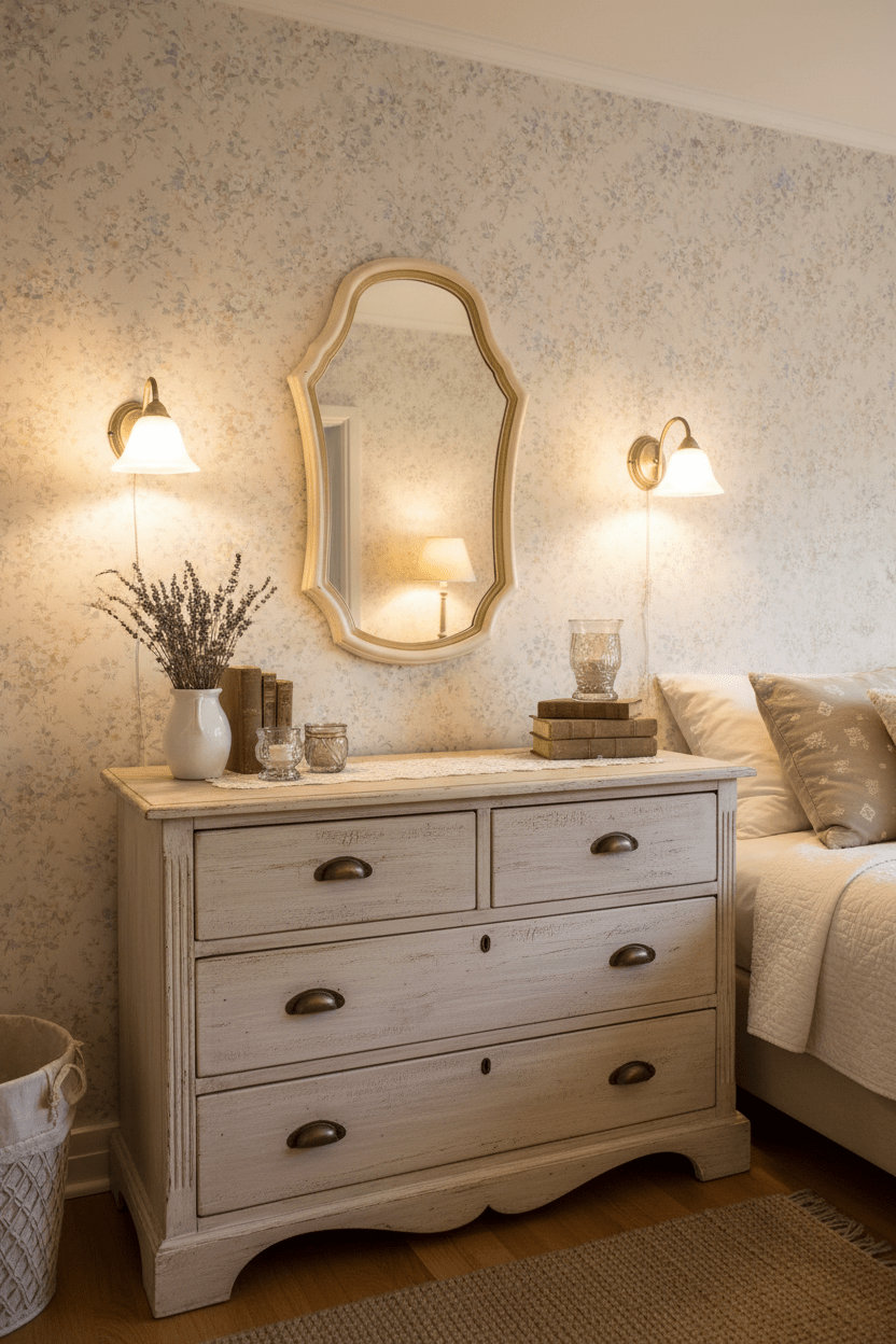 Wandspiegel Vintage Creme-Gold 62cm - Shabby Chic Spiegel Landhausstil {{ Shabby Chic und Landhaus Deko }} {{ www.Stein-Alt.de }}