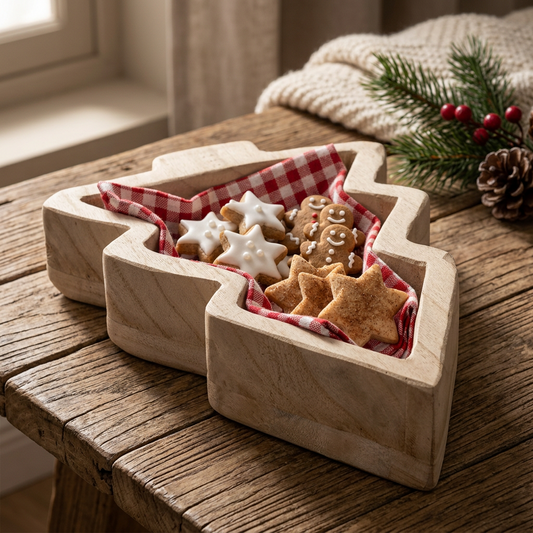 Dekoschale Tannenbaum im Landhausstil aus Holz, 33 × 23 × 6 cm