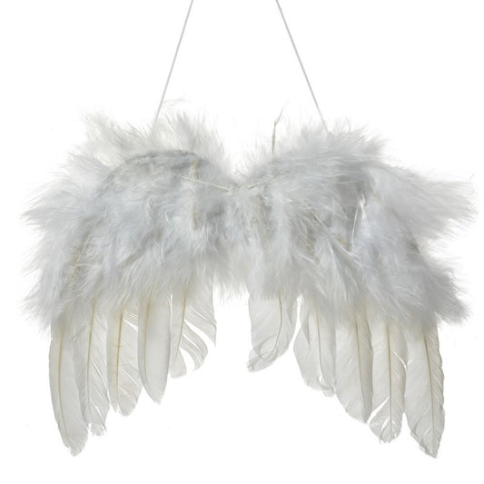 Weihnachtsanhänger Engelsflügel Weiß aus Federn 20x17 cm - Landhausstil