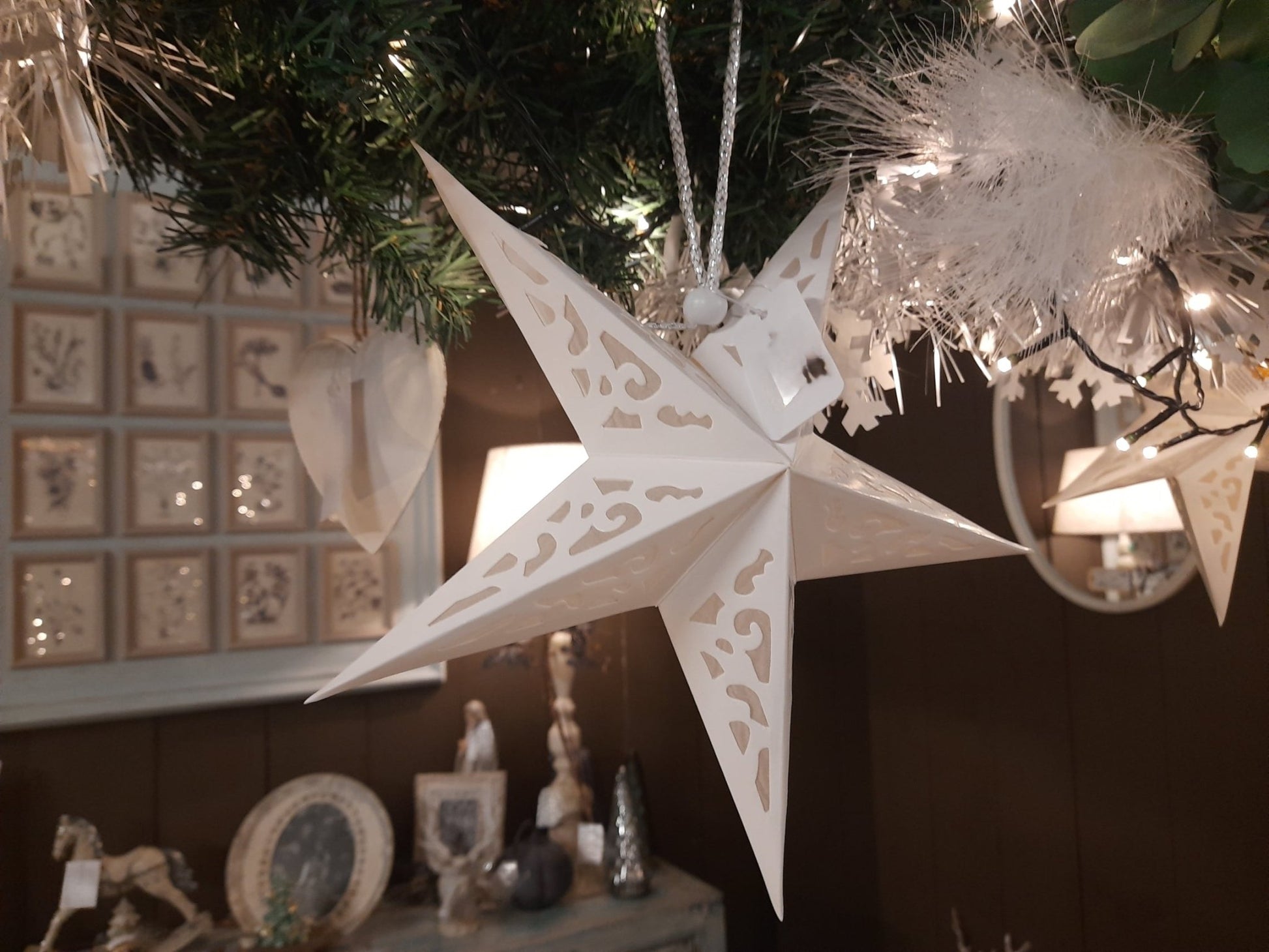 Weihnachtsstern Papier Weiß - Winterdeko Landhausstil Clayre & Eef {{ Shabby Chic und Landhaus Deko }} {{ www.Stein-Alt.de }}