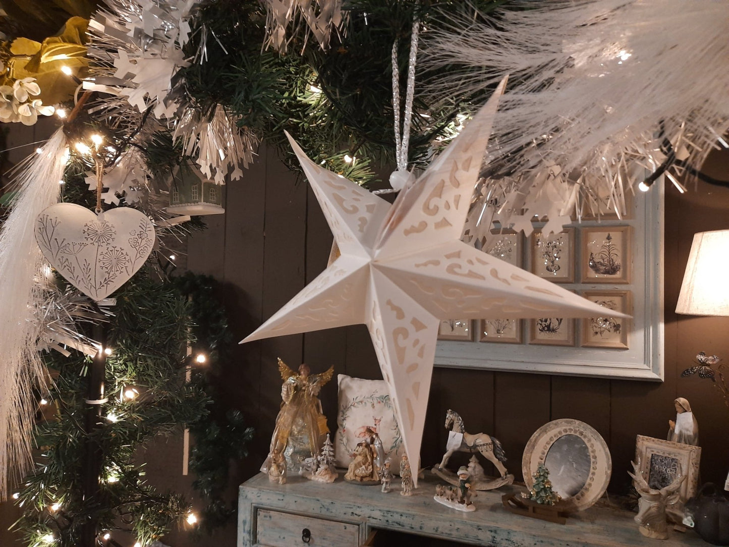 Weihnachtsstern Papier Weiß - Winterdeko Landhausstil Clayre & Eef {{ Shabby Chic und Landhaus Deko }} {{ www.Stein-Alt.de }}