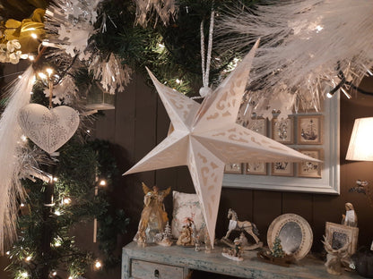 Stern Weihnachtsstern Papier Weiß - Winterdeko Landhausstil Clayre & Eef Shabby Chic und Landhaus Deko bei www.Stein-Alt.de