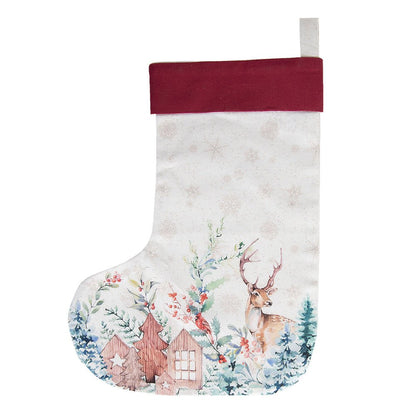 Nikolausstrumpf Weihnachtsstrumpf Winterwald mit Hirschen - Baumwolle Nikolausstrumpf Rot-Weiß Shabby Chic und Landhaus Deko bei www.Stein-Alt.de