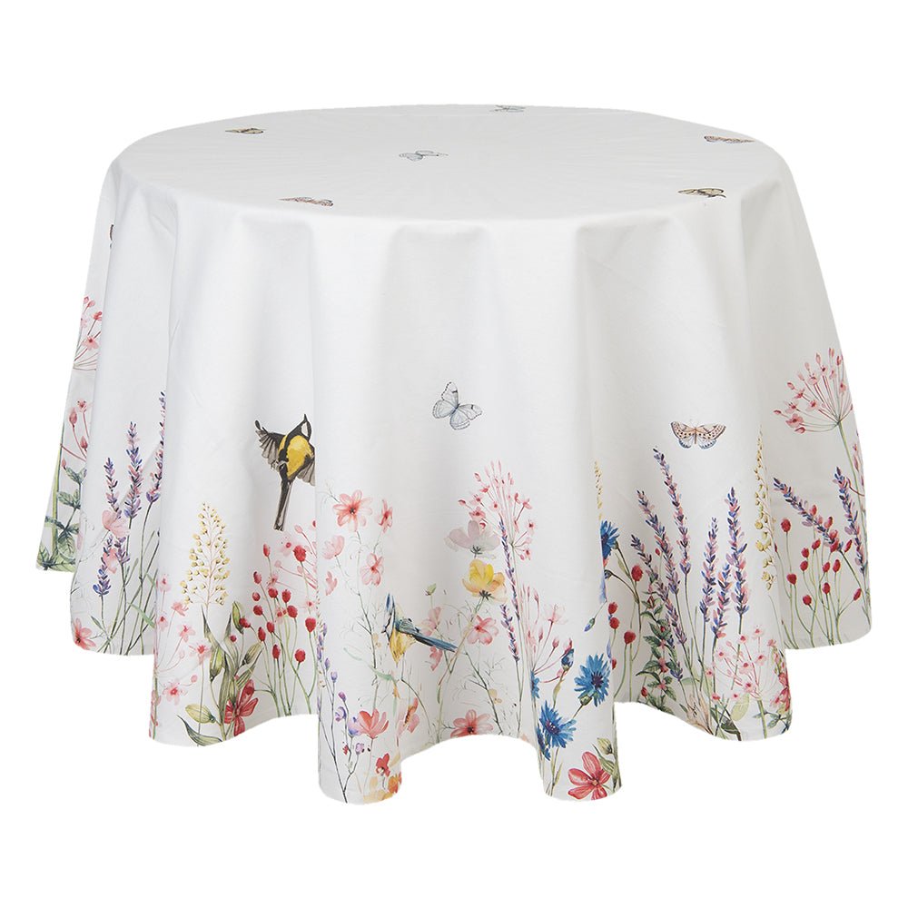 Weiße Tischdecke Baumwolle Landhausstil - Tischband Frühling Sommer Shabby Chic Rund 170 cm {{ Shabby Chic und Landhaus Deko }} {{ www.Stein-Alt.de }}