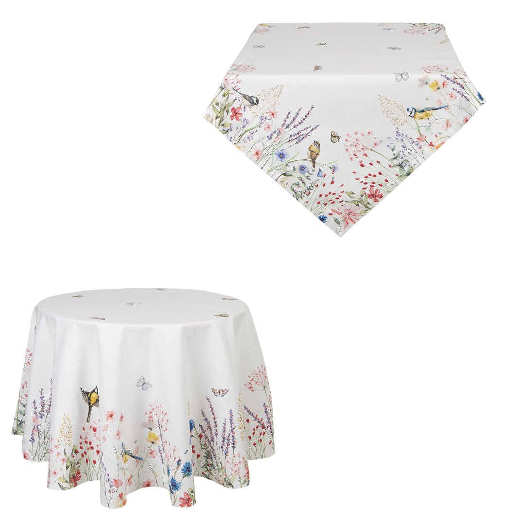 Weiße Tischdecke Baumwolle Landhausstil - Tischband Frühling Sommer Shabby Chic {{ Shabby Chic und Landhaus Deko }} {{ www.Stein-Alt.de }}