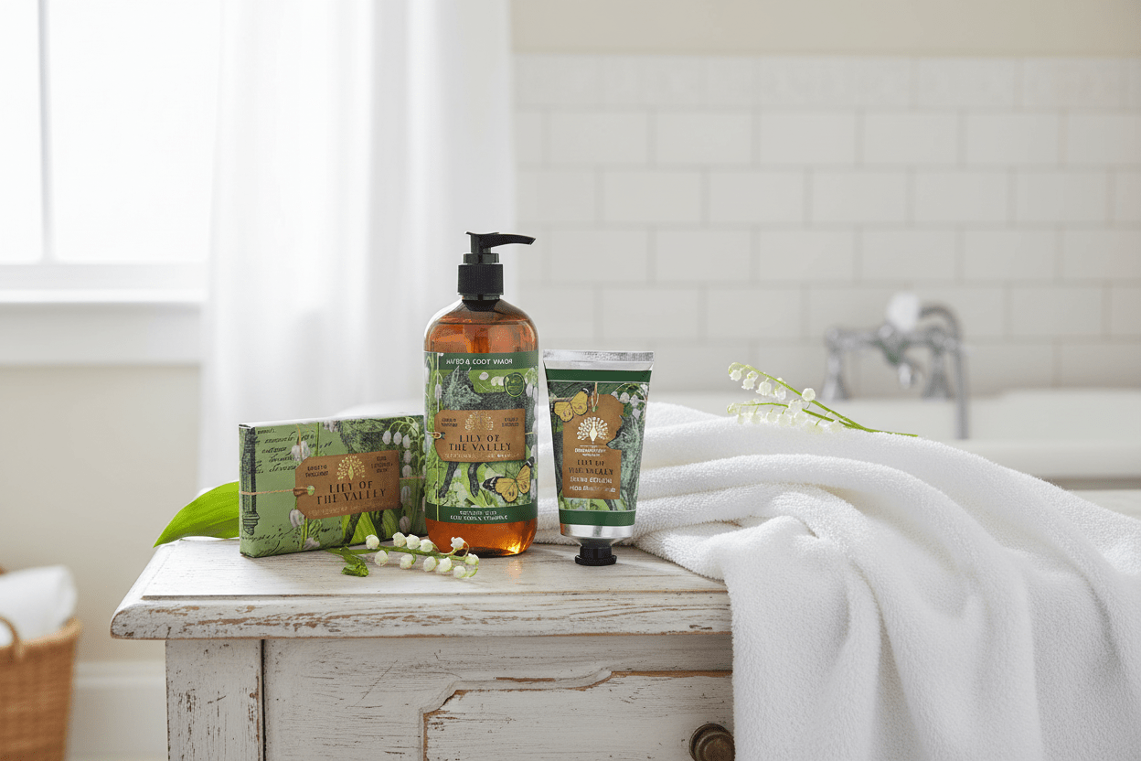 Wellness Set Maiglöckchen - Duschgel, Seife & Handcreme 3-teilig {{ Shabby Chic und Landhaus Deko }} {{ www.Stein-Alt.de }}