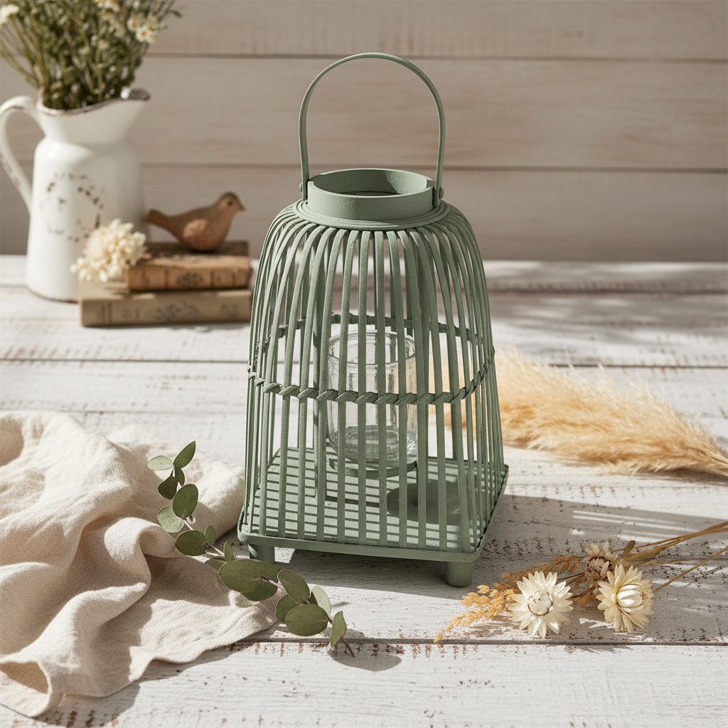 Windlicht Laterne Rattan Grün – Rund oder Eckig | Cottage & Landhausstil {{ Shabby Chic und Landhaus Deko }} {{ www.Stein-Alt.de The cosy Cottage }}